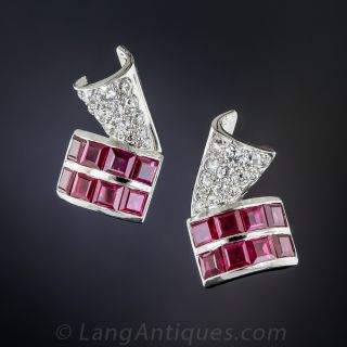 Vintage Style Ruby and Diamond Earrings