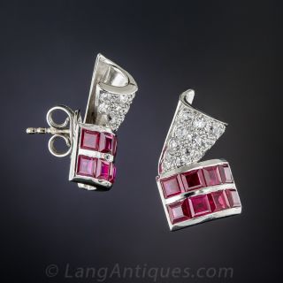 Vintage Style Ruby and Diamond Earrings