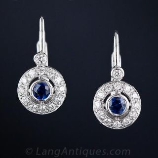 Vintage Style Sapphire and Diamond Drop Earrings