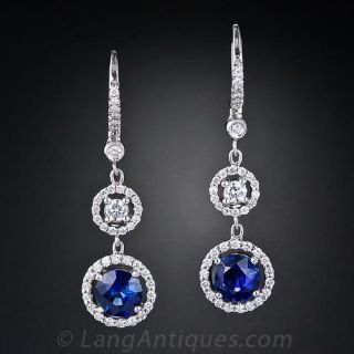 Vintage Style Sapphire and Diamond Drop Earrings