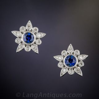 Vintage Style Sapphire and Diamond Earrings