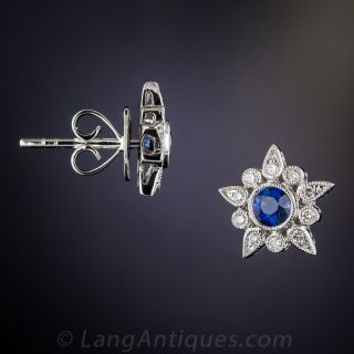 Vintage Style Sapphire and Diamond Earrings