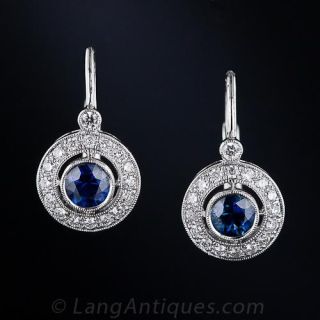 Vintage Style Sapphire and Diamond Earrings - 1