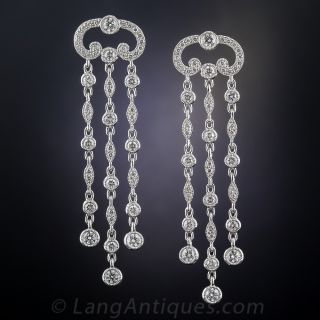 Vintage Style Three-Strand Diamond Earrings