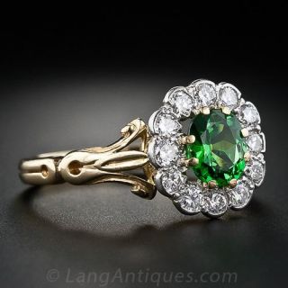Vintage Style Tsavorite Garnet and Diamond Ring