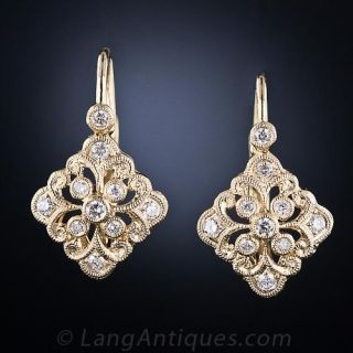 Vintage Style Yellow Gold Diamond Drop Earrings