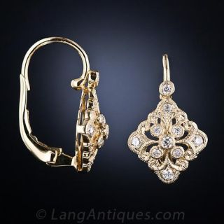 Vintage Style Yellow Gold Diamond Drop Earrings