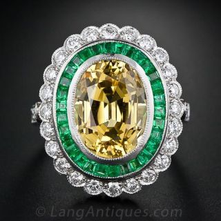 Vintage Style Yellow Sapphire, Emerald and Diamond Ring