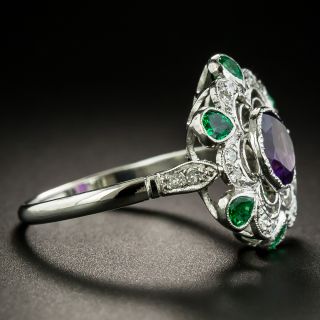 Vintage Suffragette Inspired Amethyst, Emerald and Diamond Ring