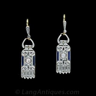 Synthetic sapphire and diamond earrings Main View