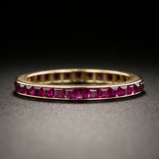 Vintage Synthetic Ruby Rose Gold Eternity Band - Size 7 1/2