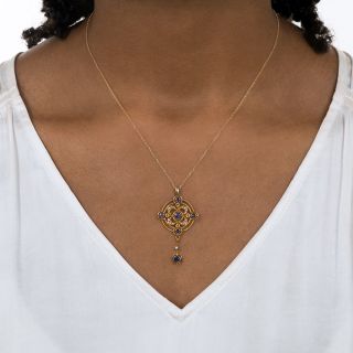 Vintage Synthetic Sapphire and Seed Pearl Pendant 