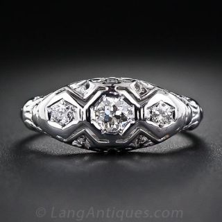 Vintage Three-Stone Diamond Filigree Ring