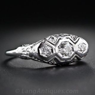 Vintage Three-Stone Diamond Filigree Ring