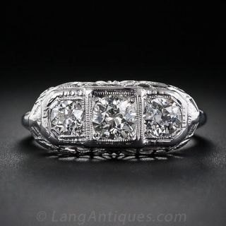 Vintage Three-Stone Diamond Filigree Ring