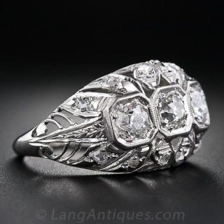 Vintage Three-Stone Diamond Ring in Platinum