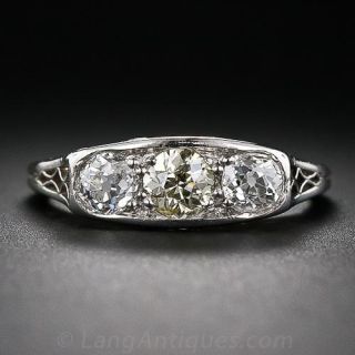 Vintage Three-Stone Platinum and Diamond Ring
