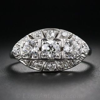 Vintage Three-Stone Platinum and Diamond Ring - 2