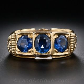Vintage Three-Stone Sapphire Ring 