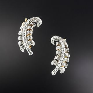 Vintage Tiffany & Co. Diamond Feather Clip Earrings  - 2