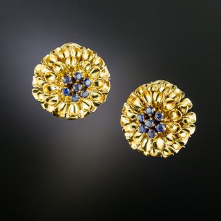 Vintage Tiffany & Co. Sapphire Flower Clip Earrings - 2