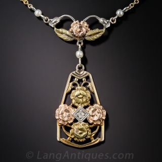 Vintage Tri-Color Gold Flower Necklace - 2