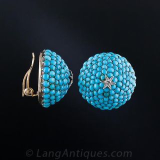 Vintage Turquoise and Diamond Ear Clips 