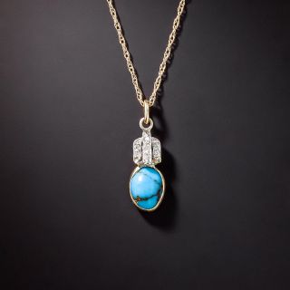 Vintage Turquoise and Diamond Pendant - 2