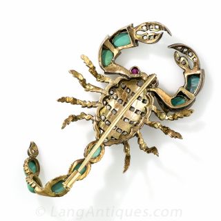 Vintage Turquoise and Diamond Scorpion Brooch 