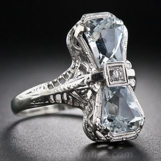 Vintage Twin Aquamarine and  Diamond Ring