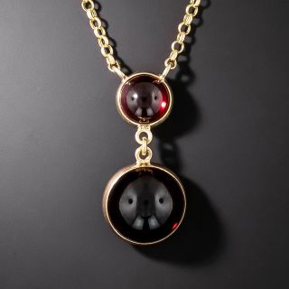 Vintage Twin Garnet Cabochon Drop Necklace - 3