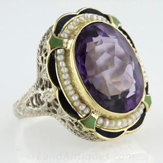 Vintage Two-Tone Amethyst Enamel Ring