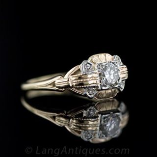 Vintage Two Tone Diamond Engagement Ring