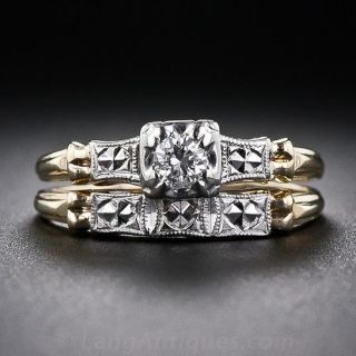 Vintage Two-Tone Gold and Diamond Wedding Set