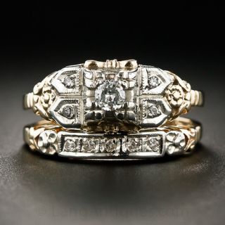 Vintage Two-Tone Gold and Diamond Wedding Set
