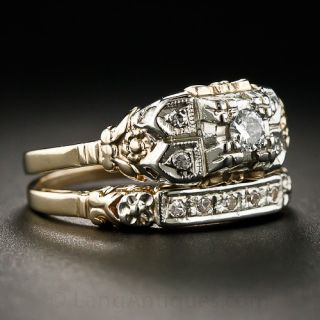 Vintage Two-Tone Gold and Diamond Wedding Set