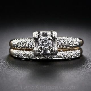 Vintage Two-Tone Gold and Diamond Wedding Set