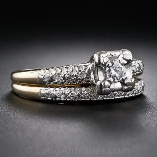 Vintage Two-Tone Gold and Diamond Wedding Set