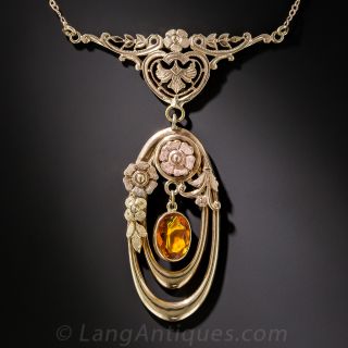 Vintage Two-Tone Gold Citrine Pendant Necklace
