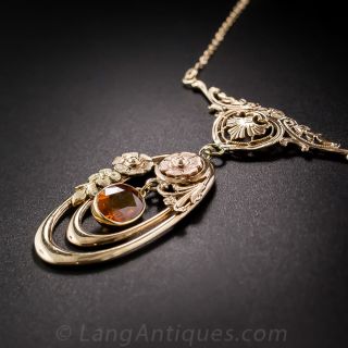Vintage Two-Tone Gold Citrine Pendant Necklace