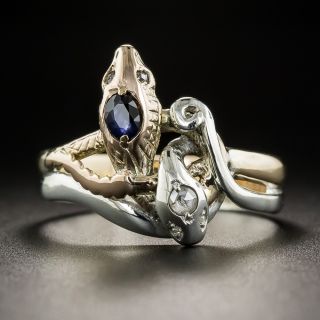Vintage Two-Tone Sapphire and Diamond Twin Snake Ring 