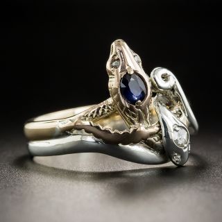 Vintage Two-Tone Sapphire and Diamond Twin Snake Ring 