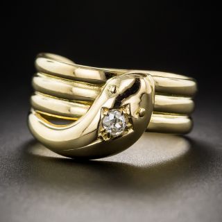 Vintage Unisex 18K Diamond Snake Ring - Size 9 1/4 - 1
