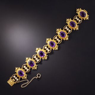 Vintage Victorian Style Amethyst and Pearl Bracelet - 1
