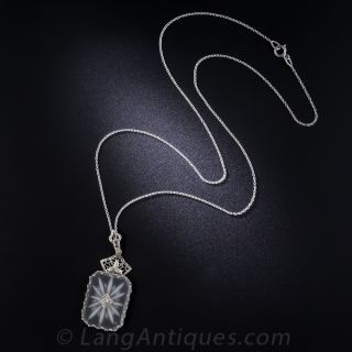 Vintage White Gold Camphor Glass and Diamond Pendant