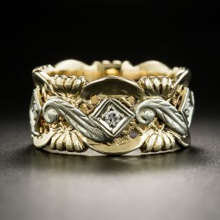 Vintage Wide Two-Tone Diamond Wedding Band - 2