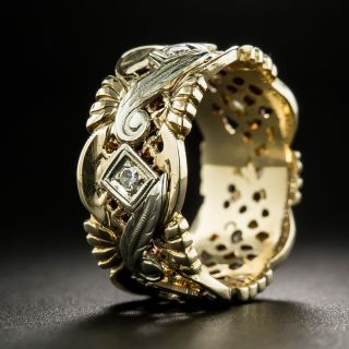 Vintage Wide Two-Tone Diamond Wedding Band - Size 5 1/4+