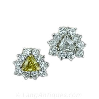 Vintage Yellow and White Diamond Earrings