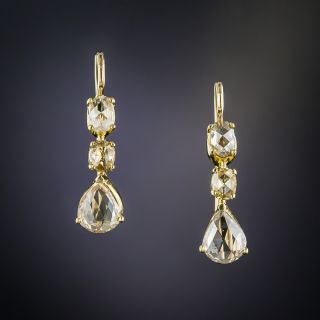 Vintage Yellow Gold Rose Cut Diamond Drop Earrings - 3