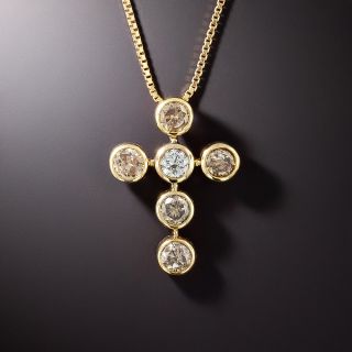 White and Natural Brown Diamond Cross Pendant - 2.80 Carats  - 1